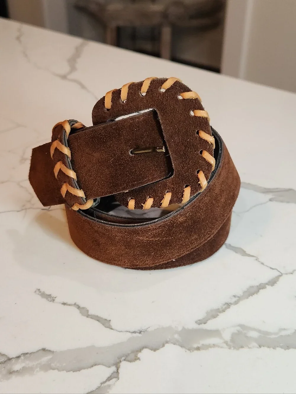 Woman's Vintage Brown Suede Braided Whipstitch Leather Belt Size Large
